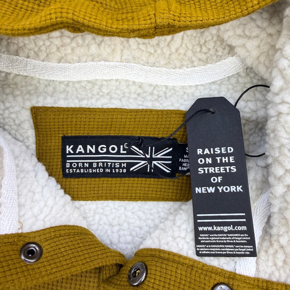 Kangol Hoodie Mens Small‎ Thermal Henley Mustard Yellow Sherpa Lined Streetwear - Picture 4 of 9